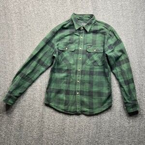 Brixton Flannel Shirt Mens Small Green Plaid Bowery Long Sleeve Cotton Button Up